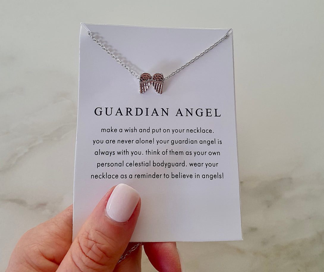 Guardian Angel Wing Necklace, Silver/Gold Plated Stainless Steel, Inspirational Message Card, Mental Health Gift