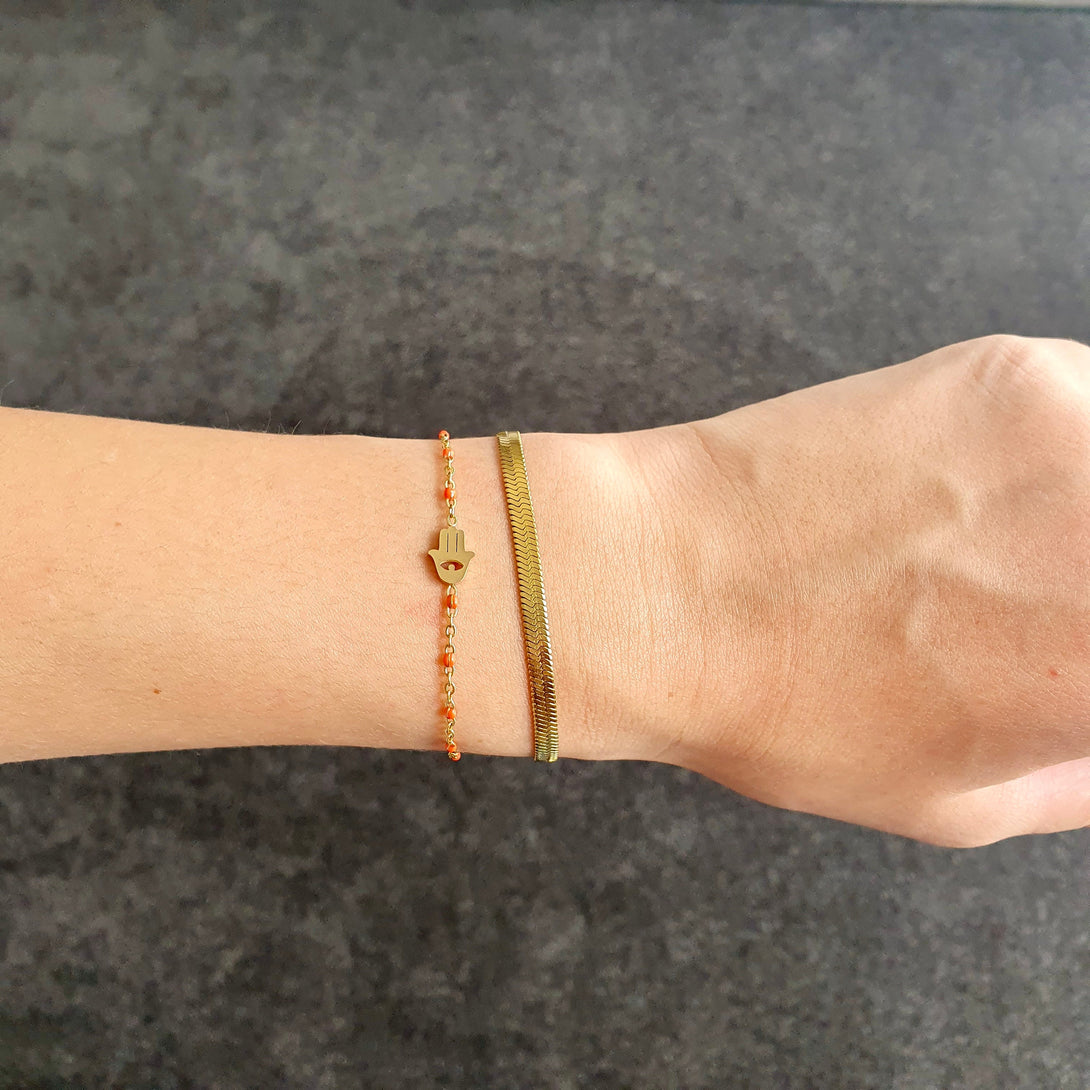 Gold Hamsa Layer Bracelet, Protective, Tarnish Free, Symbolic Enamel Jewellery