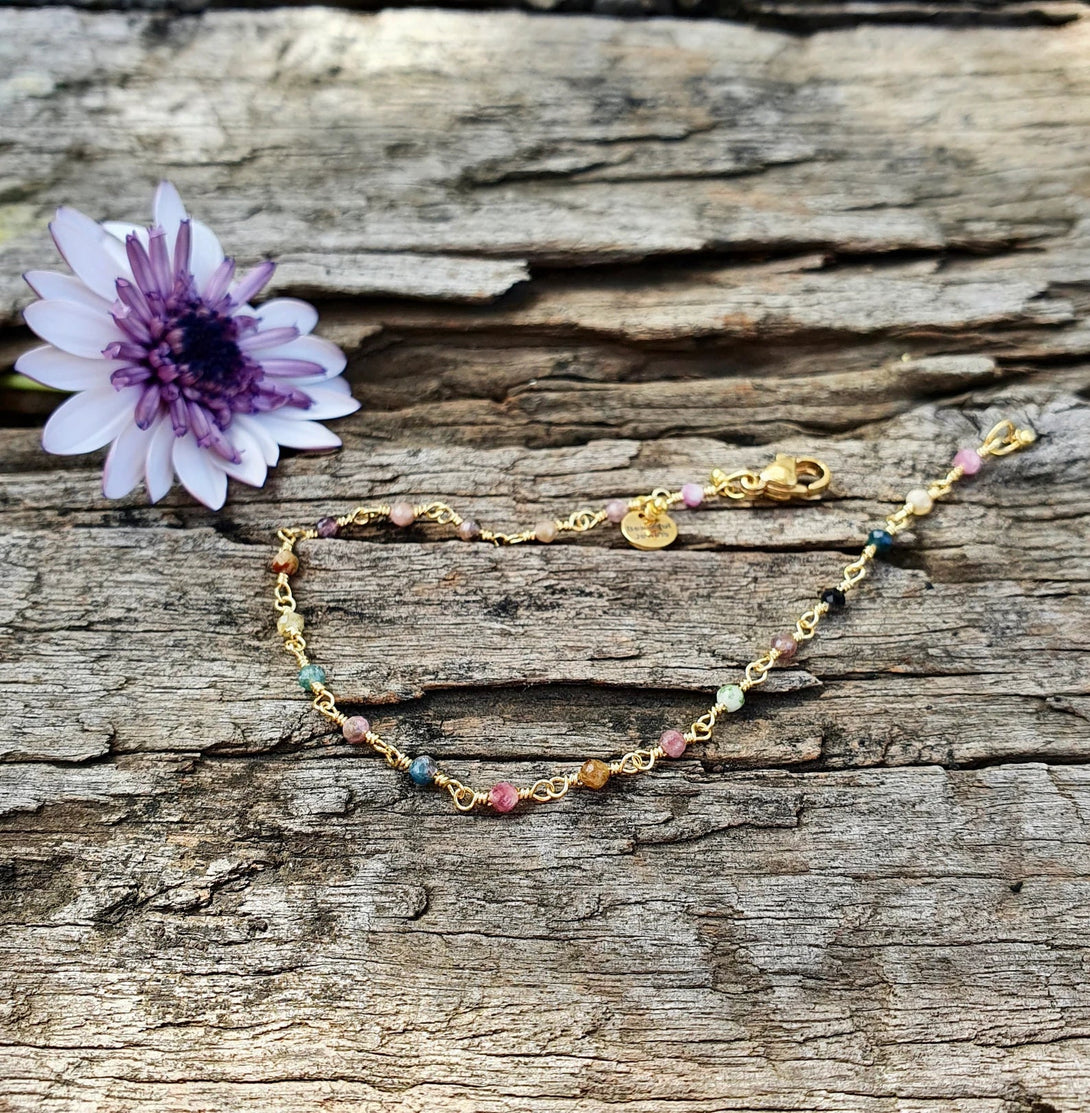 Dainty Gold Tourmaline Bracelet, October Birthstone Jewellery, Delicate, Minimalist Gemstone Chain Bracelet