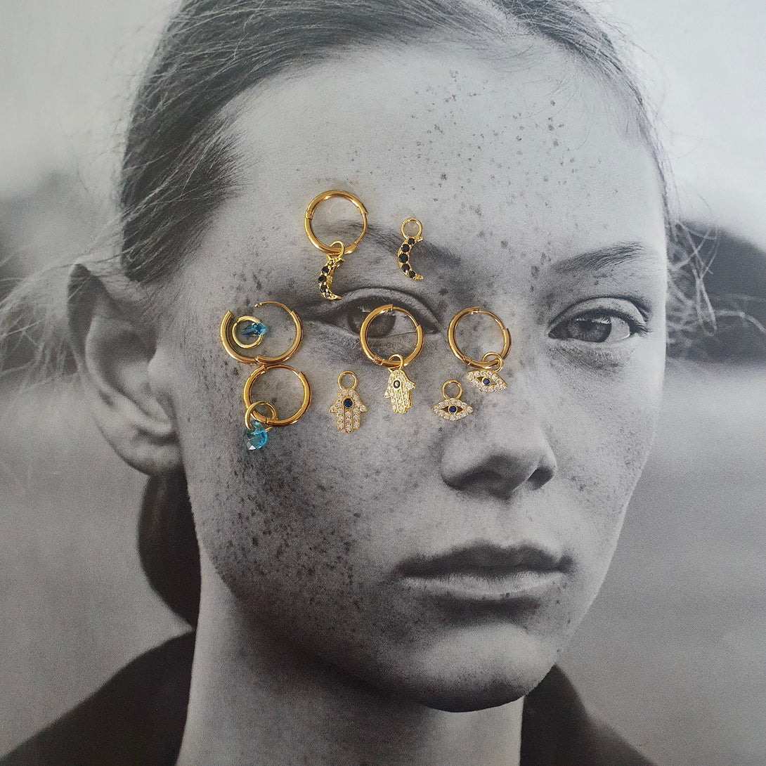 Gold Titanium Hoops with Detachable Sterling Silver And CZ Charms