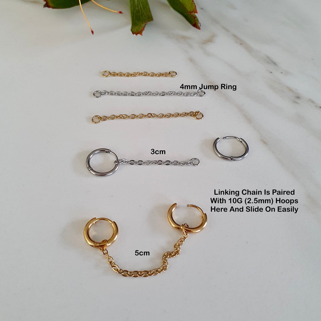 Earring Linking Chains, Gold Or Silver Stainless Steel, 3cm/5cm Length, 4mm Jump Ring , Multiple Piercing Hoop Or Stud Linkers