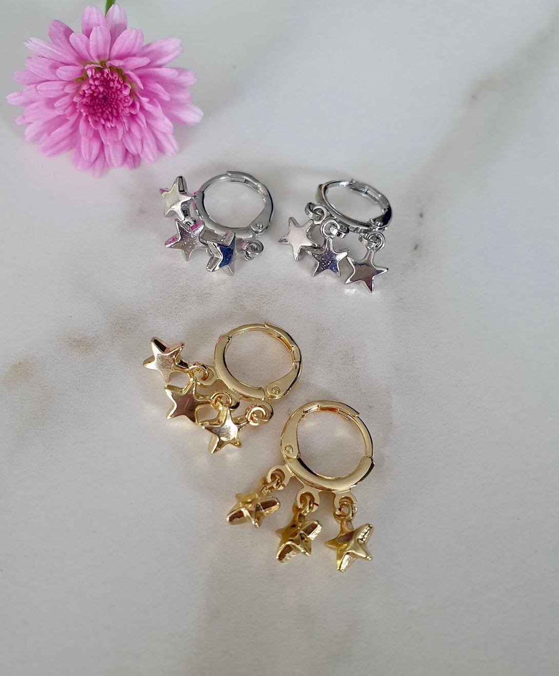 Mini Multi Star Hoop Earrings, Small Gold Or Silver Hoops