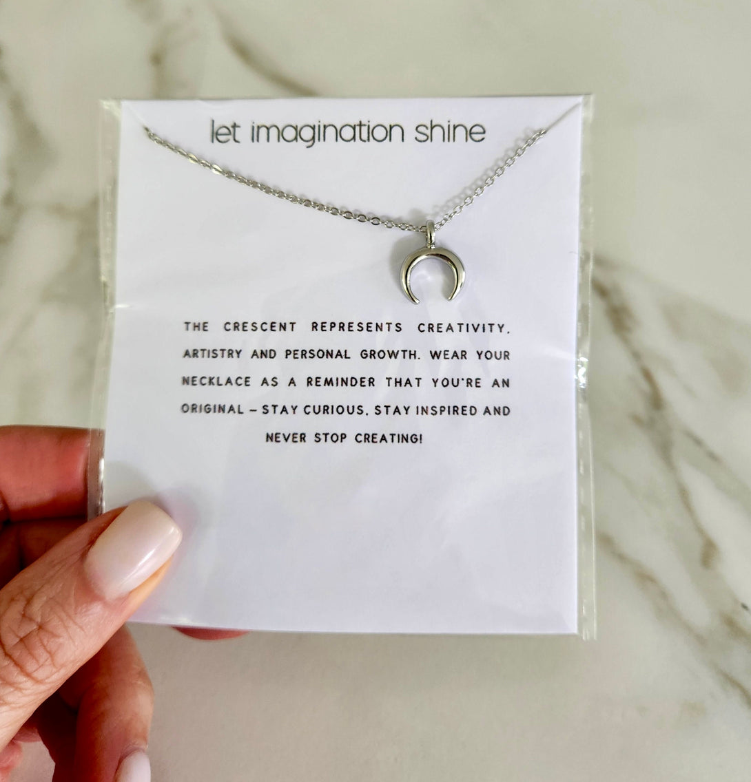 Crescent Moon Necklace, Inspire Creativity with this Gift-Ready Message Jewellery