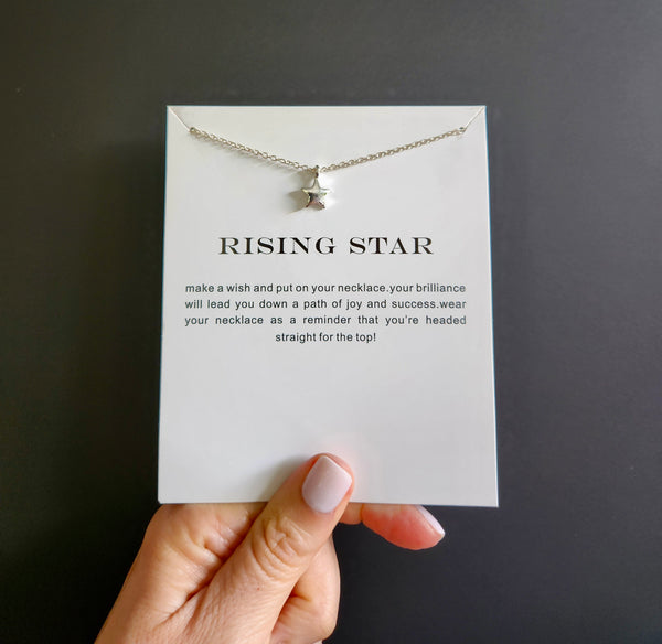 Silver Star Pendant Necklace, Symbolic Celestial Jewellery with Carded Message