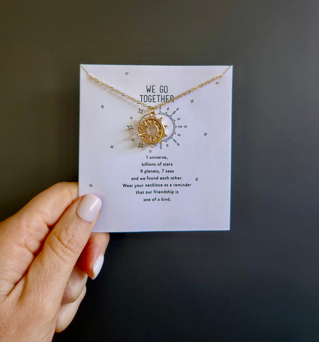 Moon And Sun Friendship Necklace, Symbolic Carded Message Jewellery