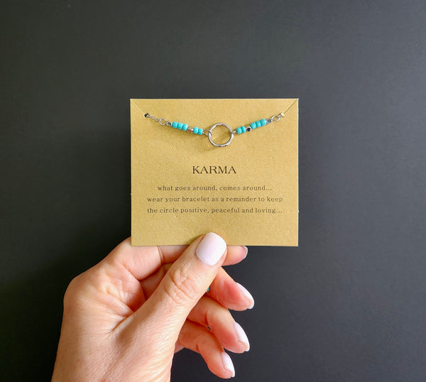 Karma Bead Bracelet with Inspirational Message Card, Handcrafted Positive Energy Jewellery