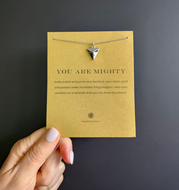 Pyramid Triangle Necklace in Silver or Gold, Symbolic Jewellery, Inspirational Gift with Carded Message