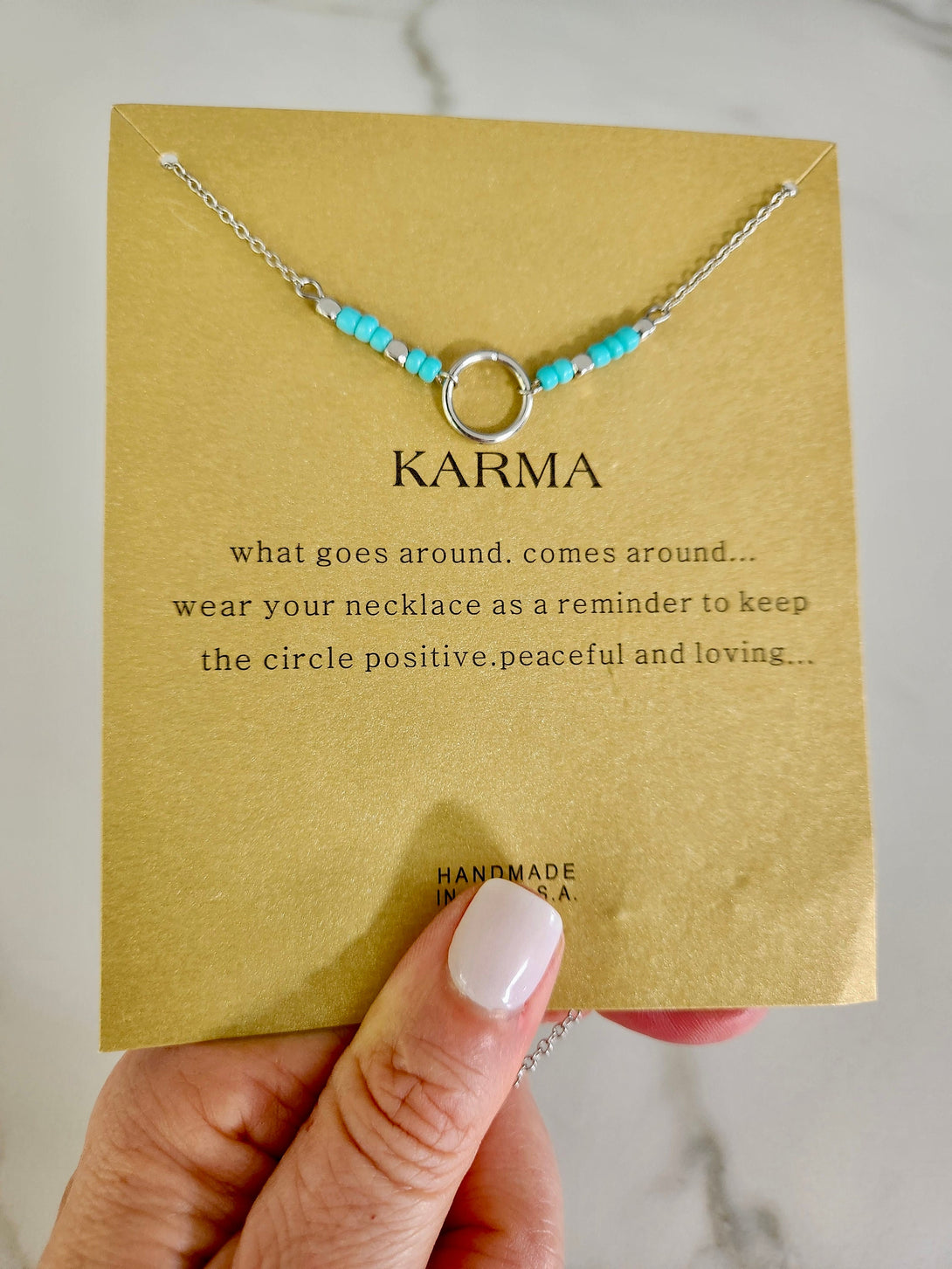 Beaded Silver Circle Karma Necklace, Symbolic Gift for New Beginnings and Friendship, Inspirational Jewellery with Carded Message