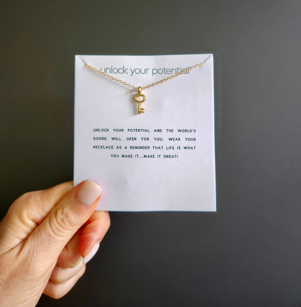 Key Pendant Necklace Inspirational, Carded Message Jewellery