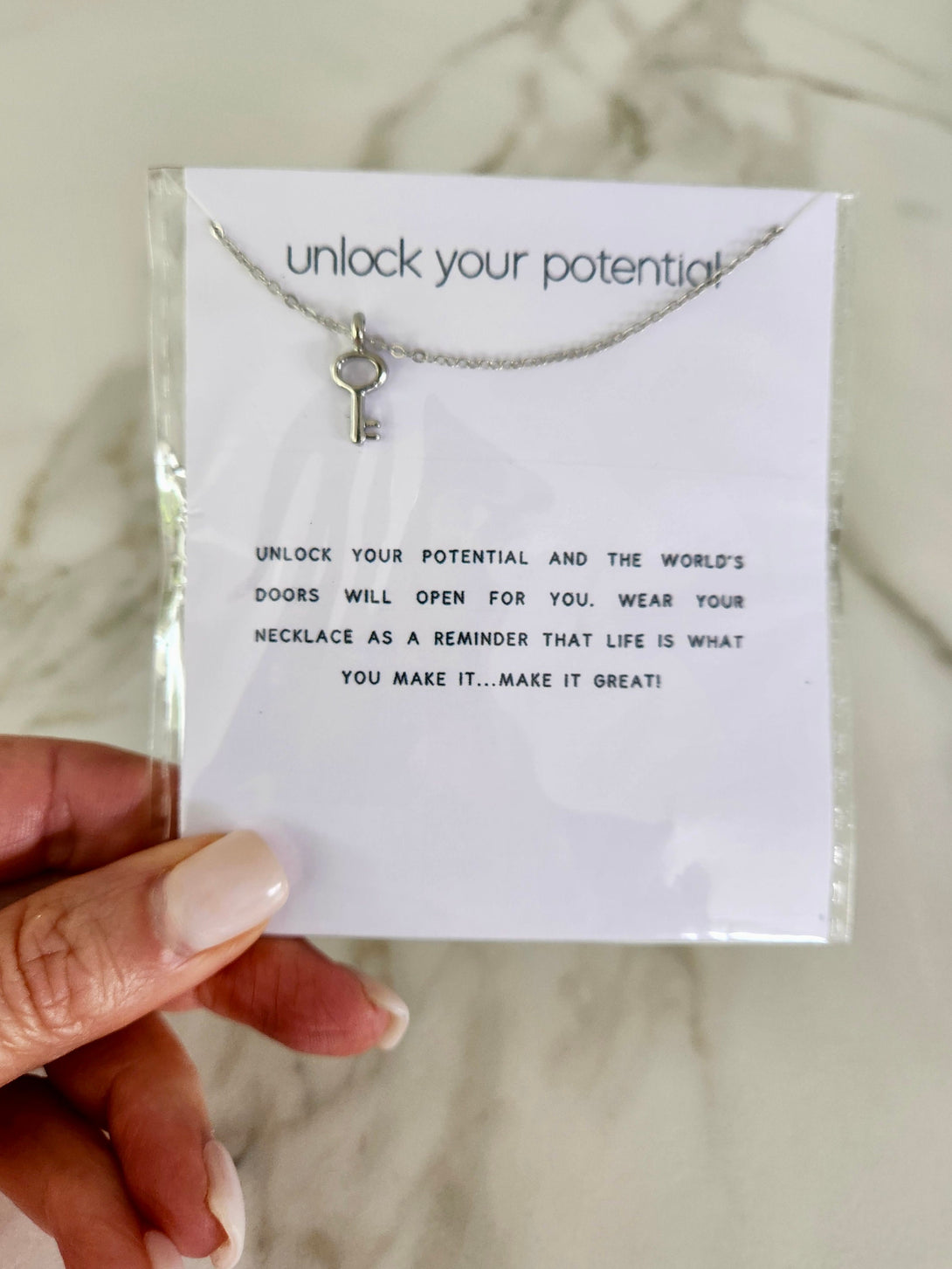 Key Pendant Necklace Inspirational, Carded Message Jewellery