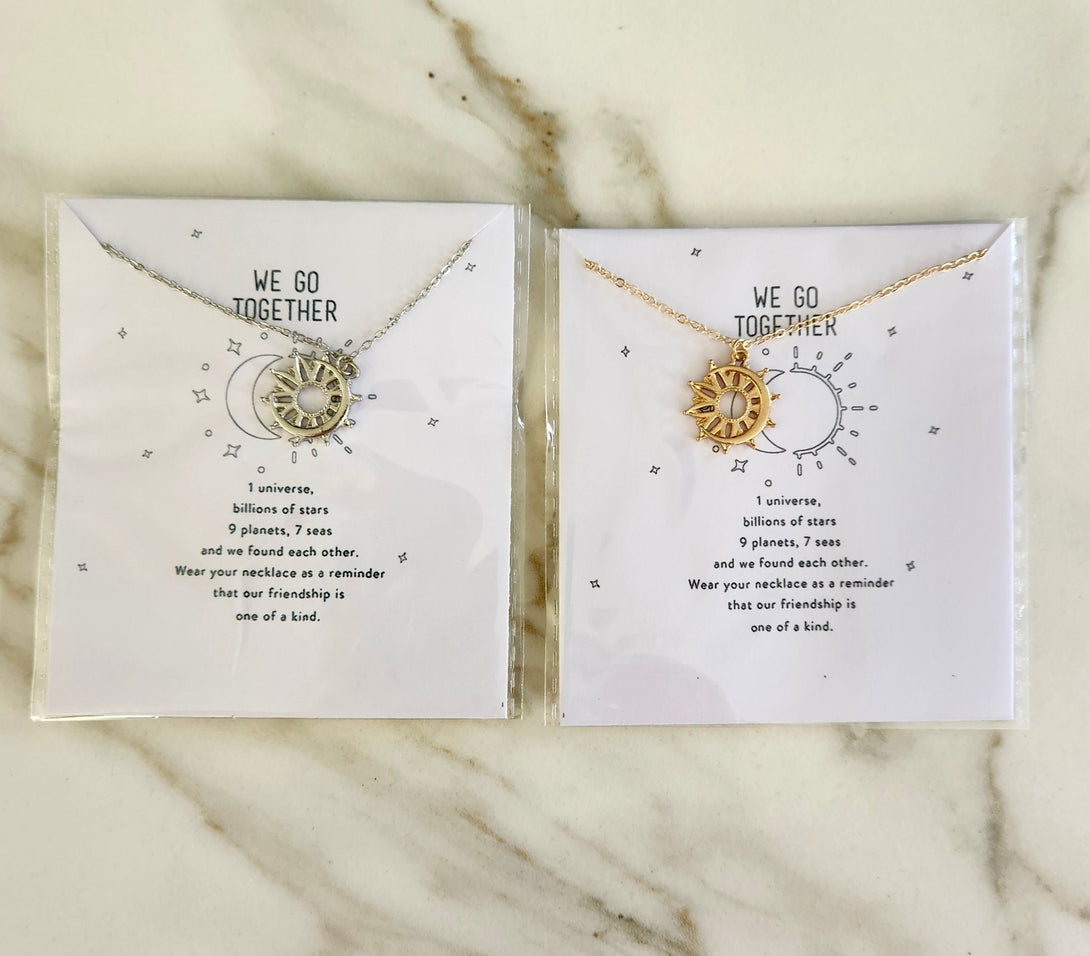 Moon And Sun Friendship Necklace, Symbolic Carded Message Jewellery