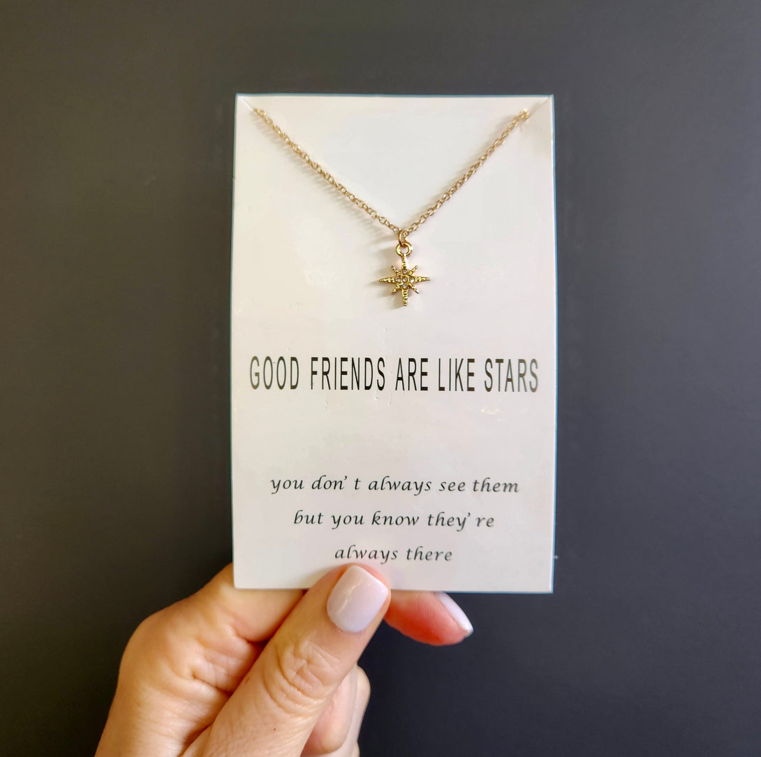 Friendship North Star Necklace, Symbolic Friendship Gifts, Inspirational Jewellery with Carded Message, Celestial Best Friend Gift