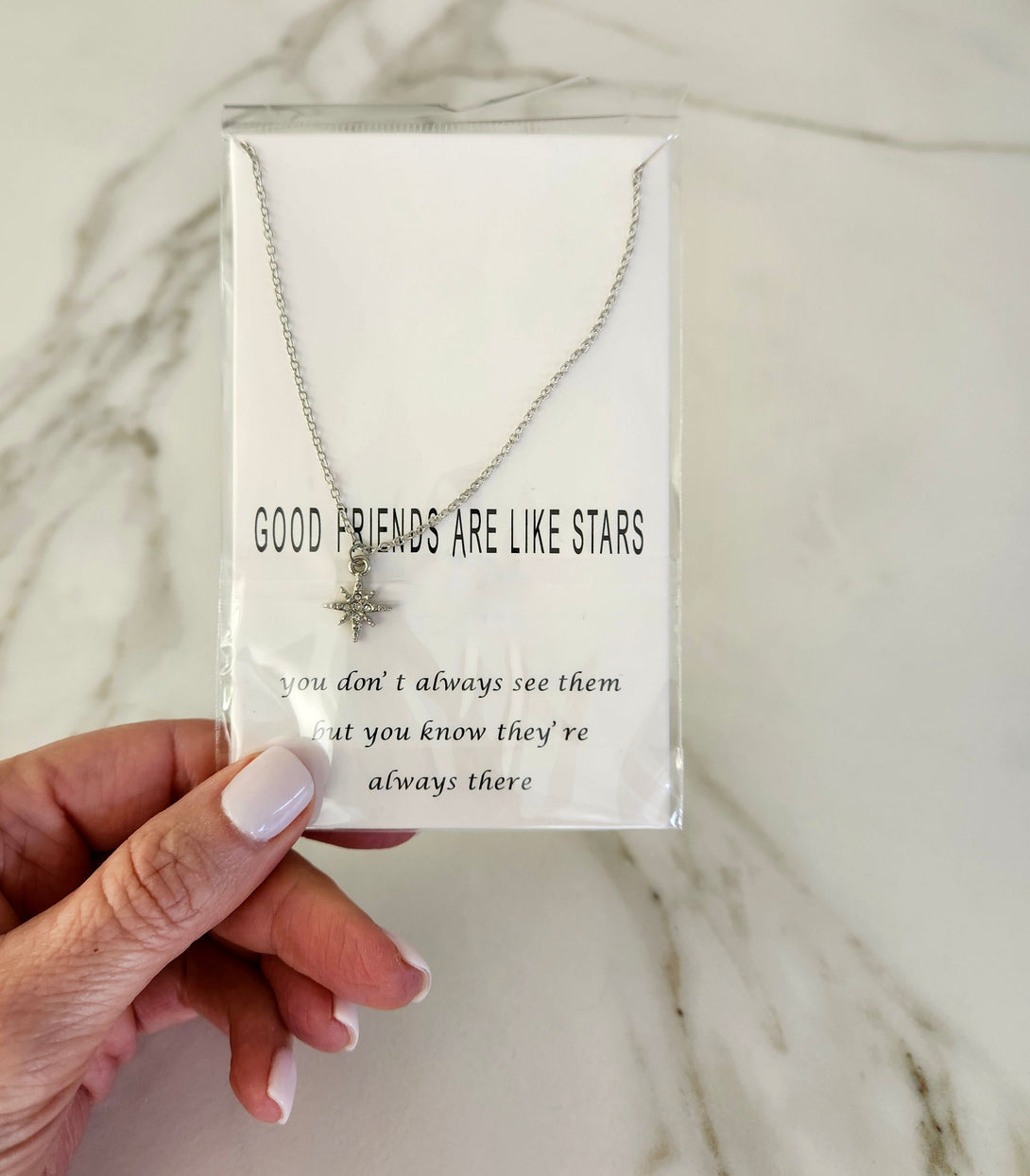 Friendship North Star Necklace, Symbolic Friendship Gifts, Inspirational Jewellery with Carded Message, Celestial Best Friend Gift