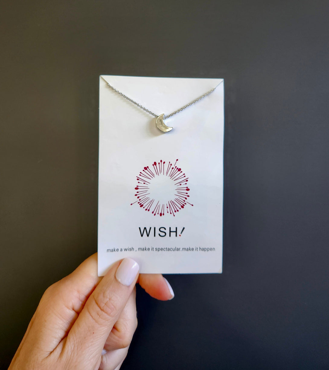 Silver New Moon Pendant Necklace, Symbolic Friendship Gift, Inspirational Jewelry with Carded Message, Celestial Charm