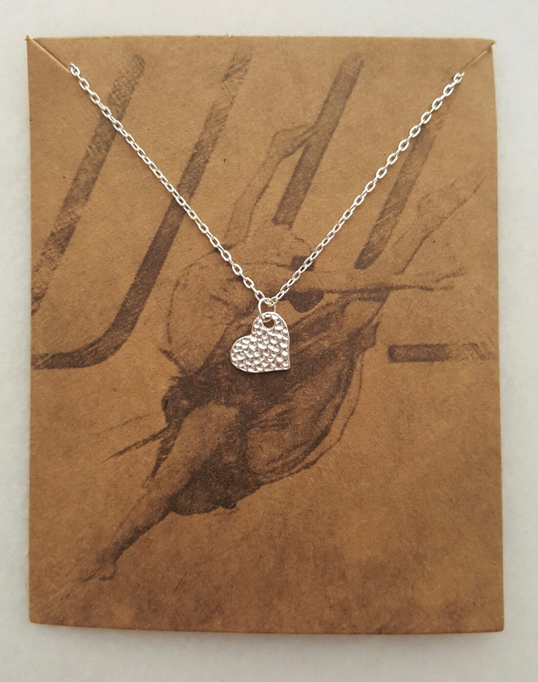 Handcrafted Silver Necklace with Hammered Heart Charm, Inspirational Gift On A Card with Ballerina Image