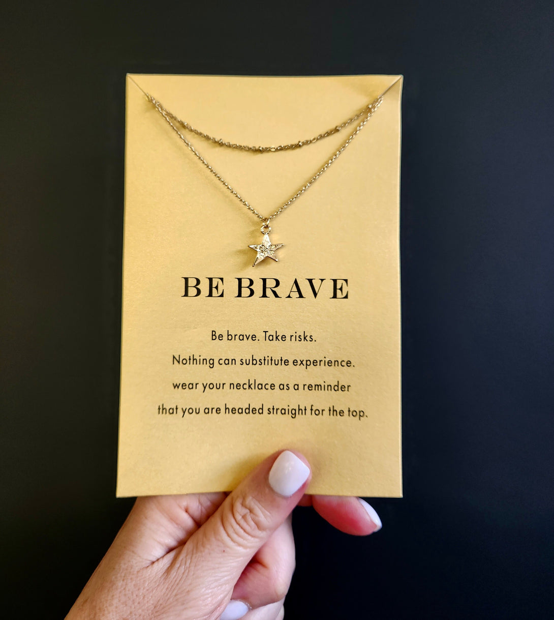 Gold Double Layer Star Necklace - Be Brave & Embrace New Beginnings - Inspirational Jewelry with Message Card