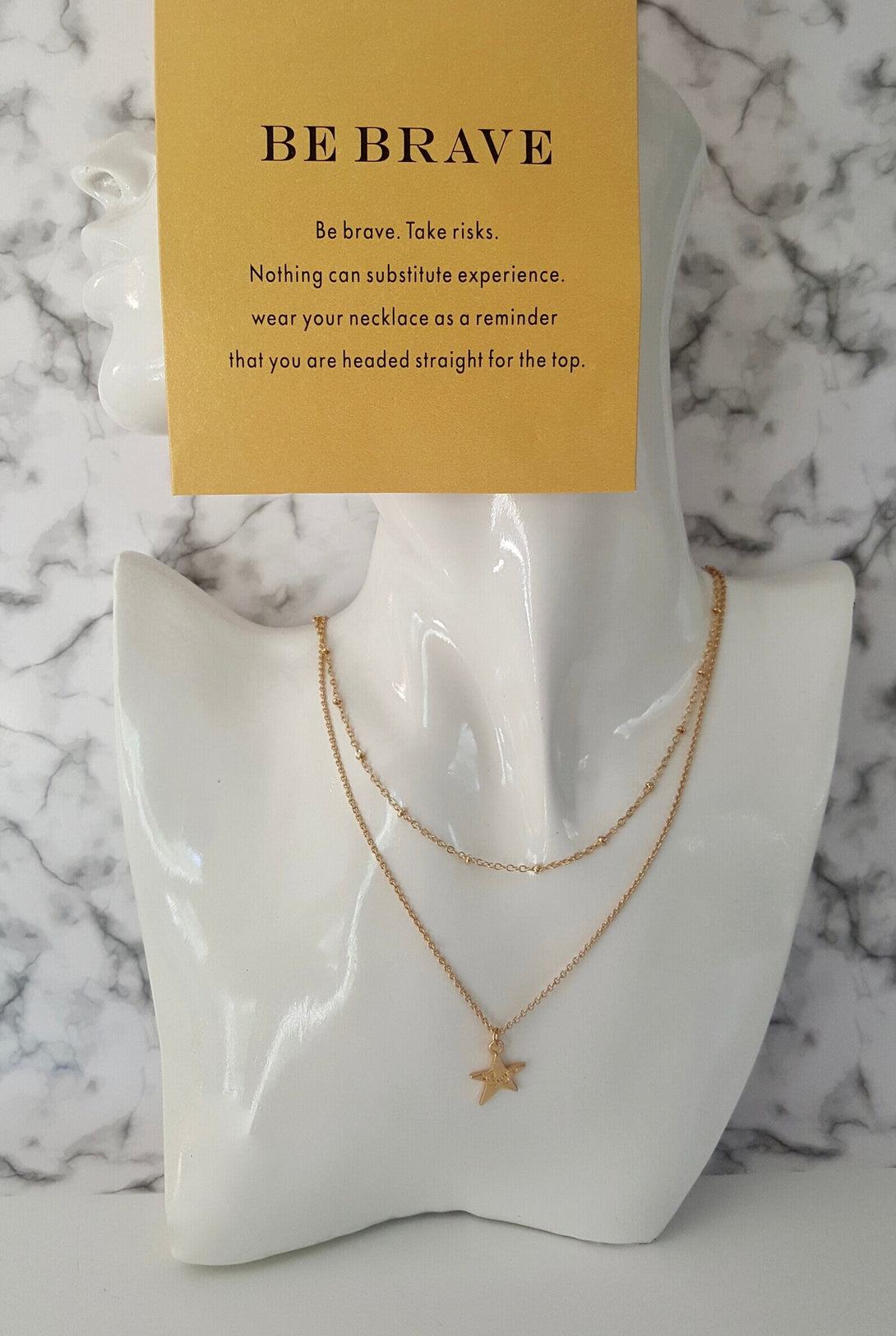 Gold Double Layer Star Necklace - Be Brave & Embrace New Beginnings - Inspirational Jewelry with Message Card