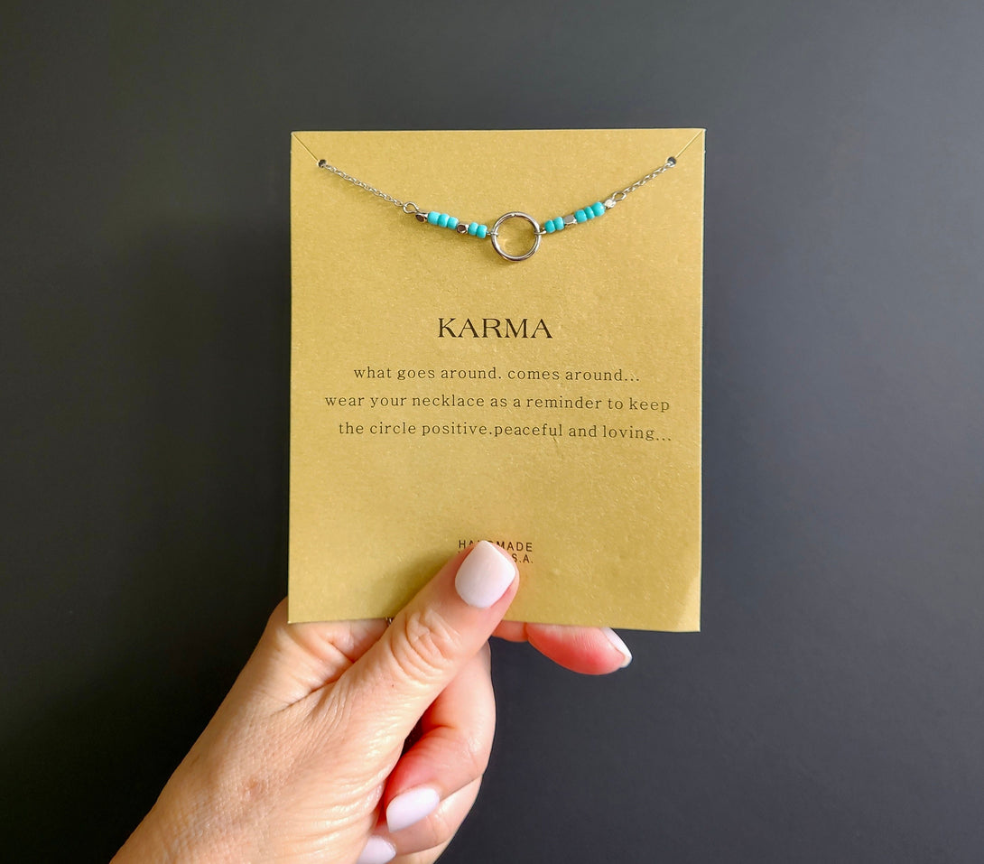 Beaded Silver Circle Karma Necklace, Symbolic Gift for New Beginnings and Friendship, Inspirational Jewellery with Carded Message