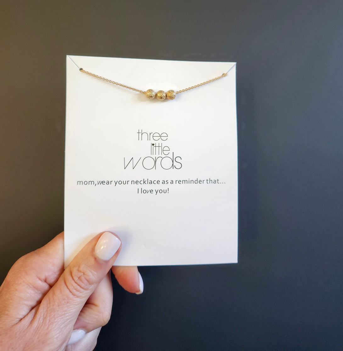 Elegant Gold Necklace with Three Beads, Thoughtful Gift For Mother with Message Card