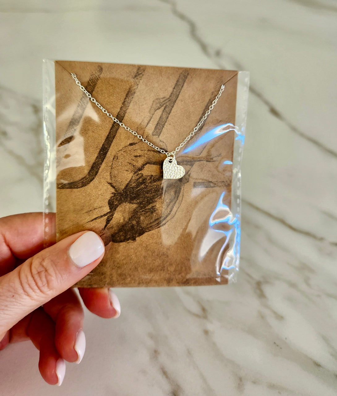 Handcrafted Silver Necklace with Hammered Heart Charm, Inspirational Gift On A Card with Ballerina Image