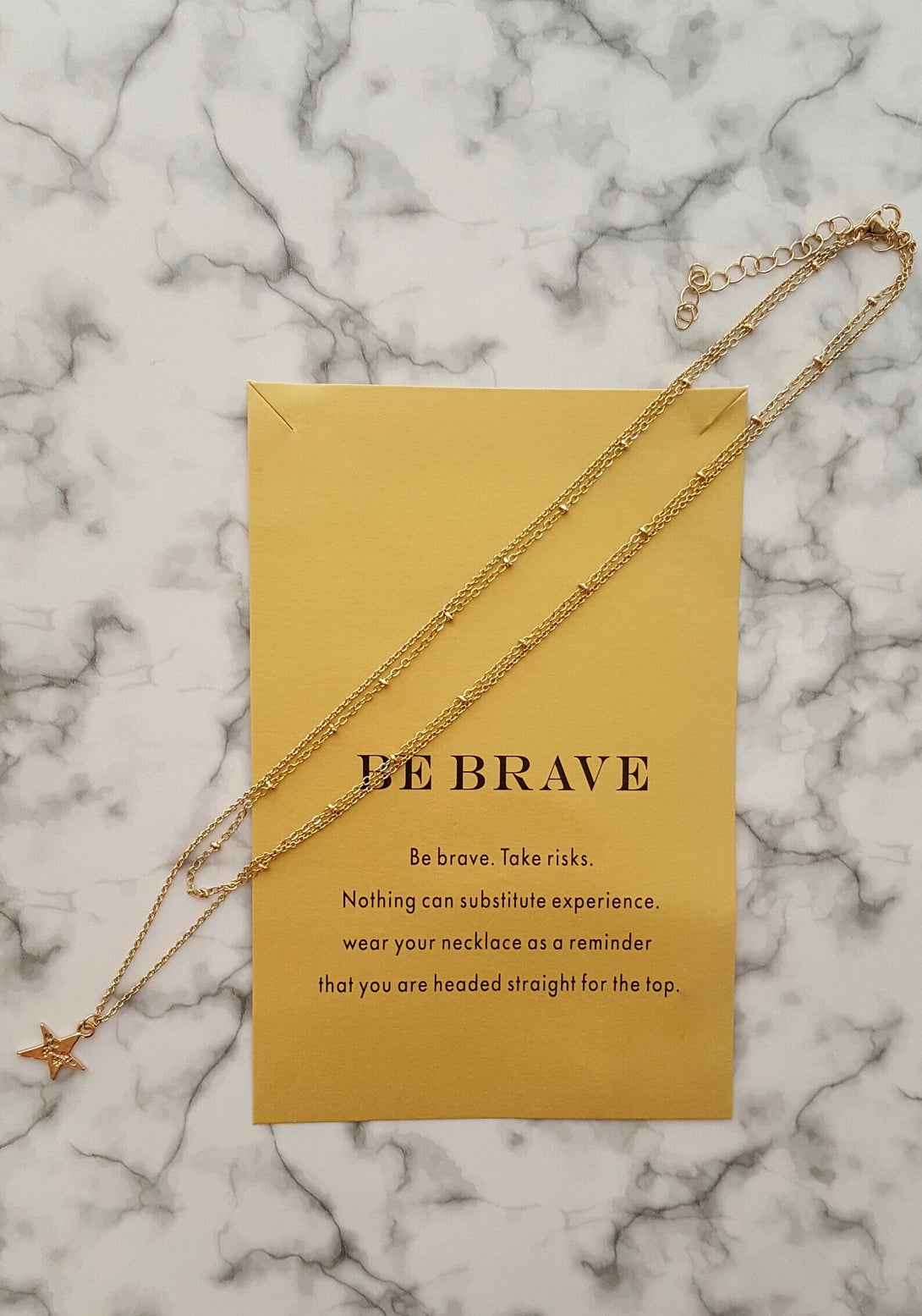 Gold Double Layer Star Necklace - Be Brave & Embrace New Beginnings - Inspirational Jewelry with Message Card