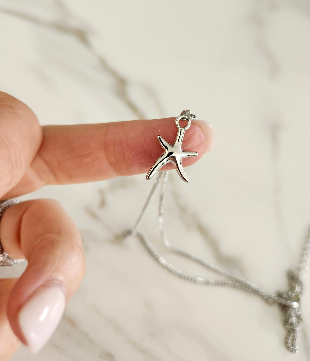 Silver Starfish Pendant Necklace On A Message Card - Independent, Clever, Perceptive