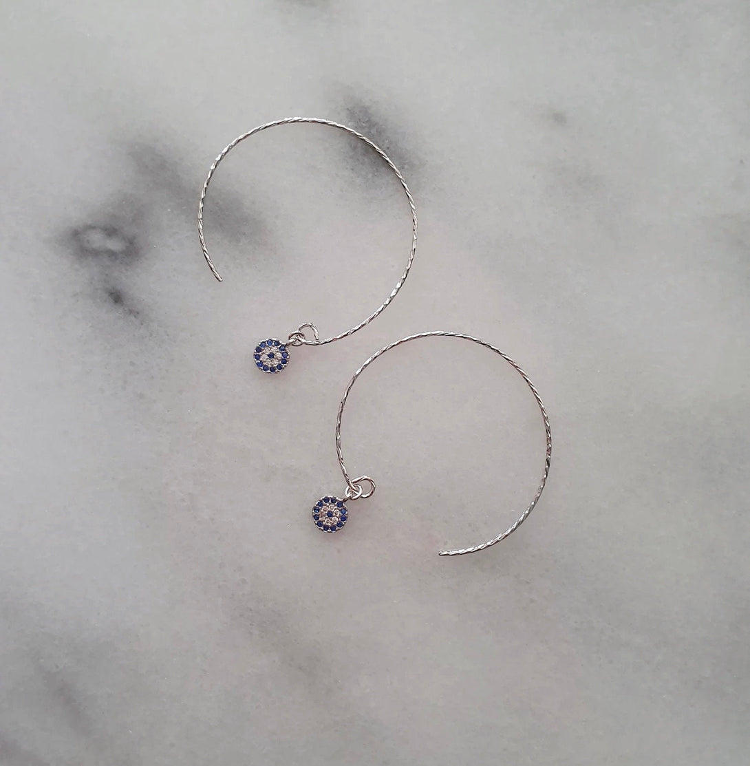 Titanium Evil Eye Charm Hoop Earrings