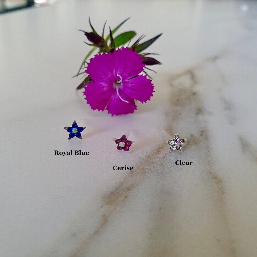 Single Hypoallergenic Flexible Bioplast Crystal Star Stud, Tragus, Helix, Cartilage, Labret, Nose, Body Jewellery 20G