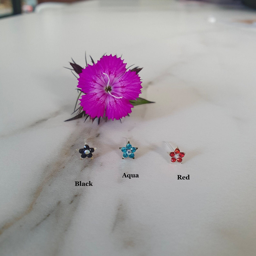 Single Hypoallergenic Flexible Bioplast Crystal Star Stud, Tragus, Helix, Cartilage, Labret, Nose, Body Jewellery 20G