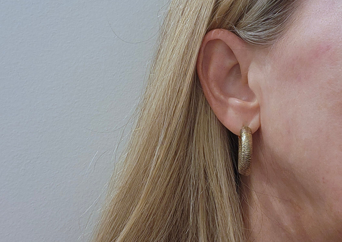 Statement Hoops In Sterling Silver, Thick, Chunky, Light Weight Hollow And Textured Creole Earrings