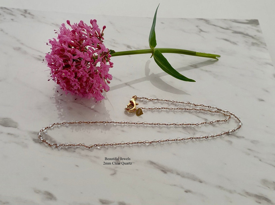 Clear Quartz Bead Necklace, April Birthstone Jewellery, Delicate Chain