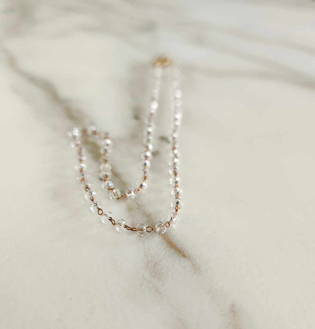 Clear Quartz Bead Necklace, April Birthstone Jewellery, Delicate Chain