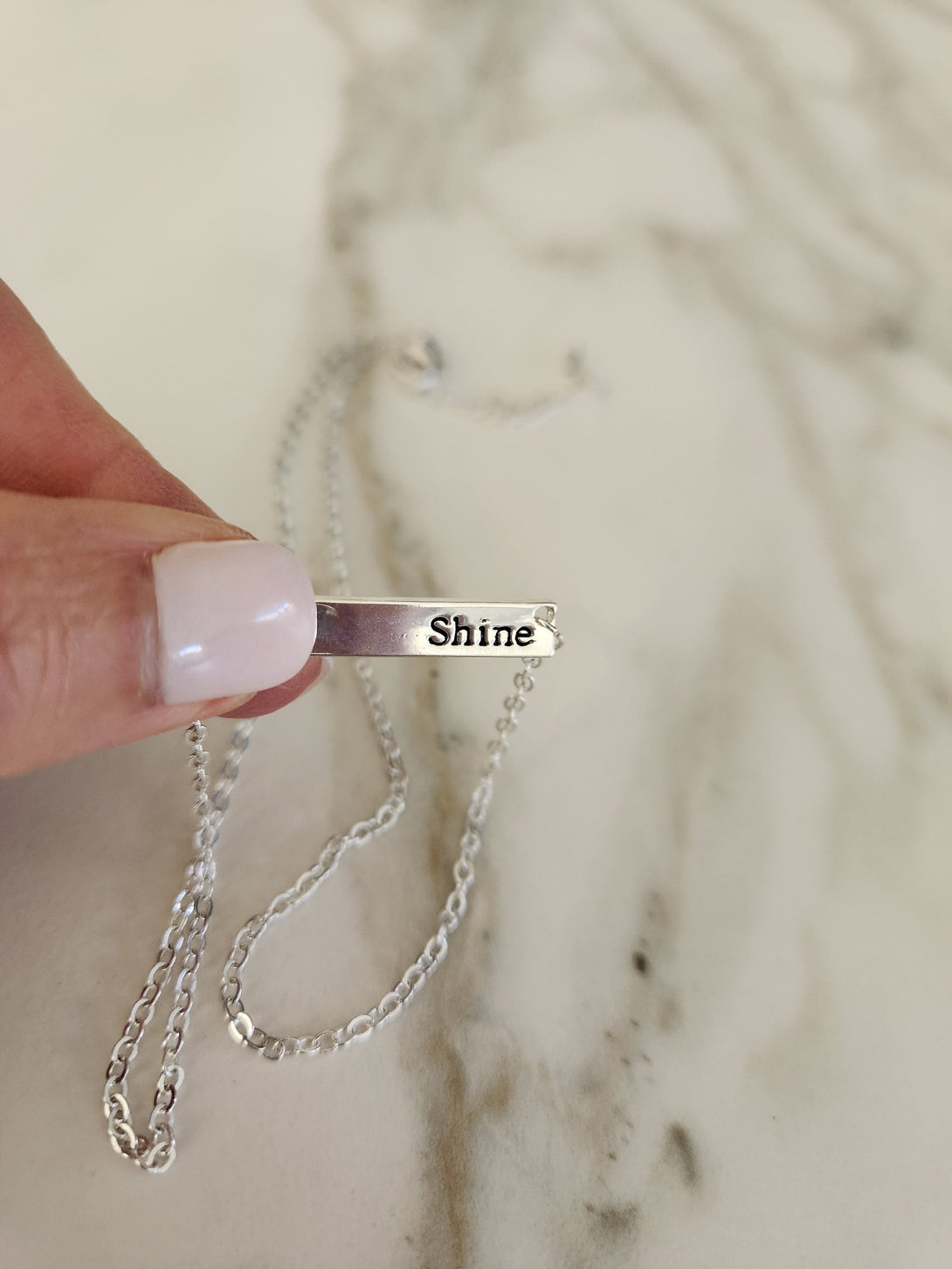 Silver Stainless Steel Inspirational Bar Necklace - Personalised Engraved Unisex Jewellery