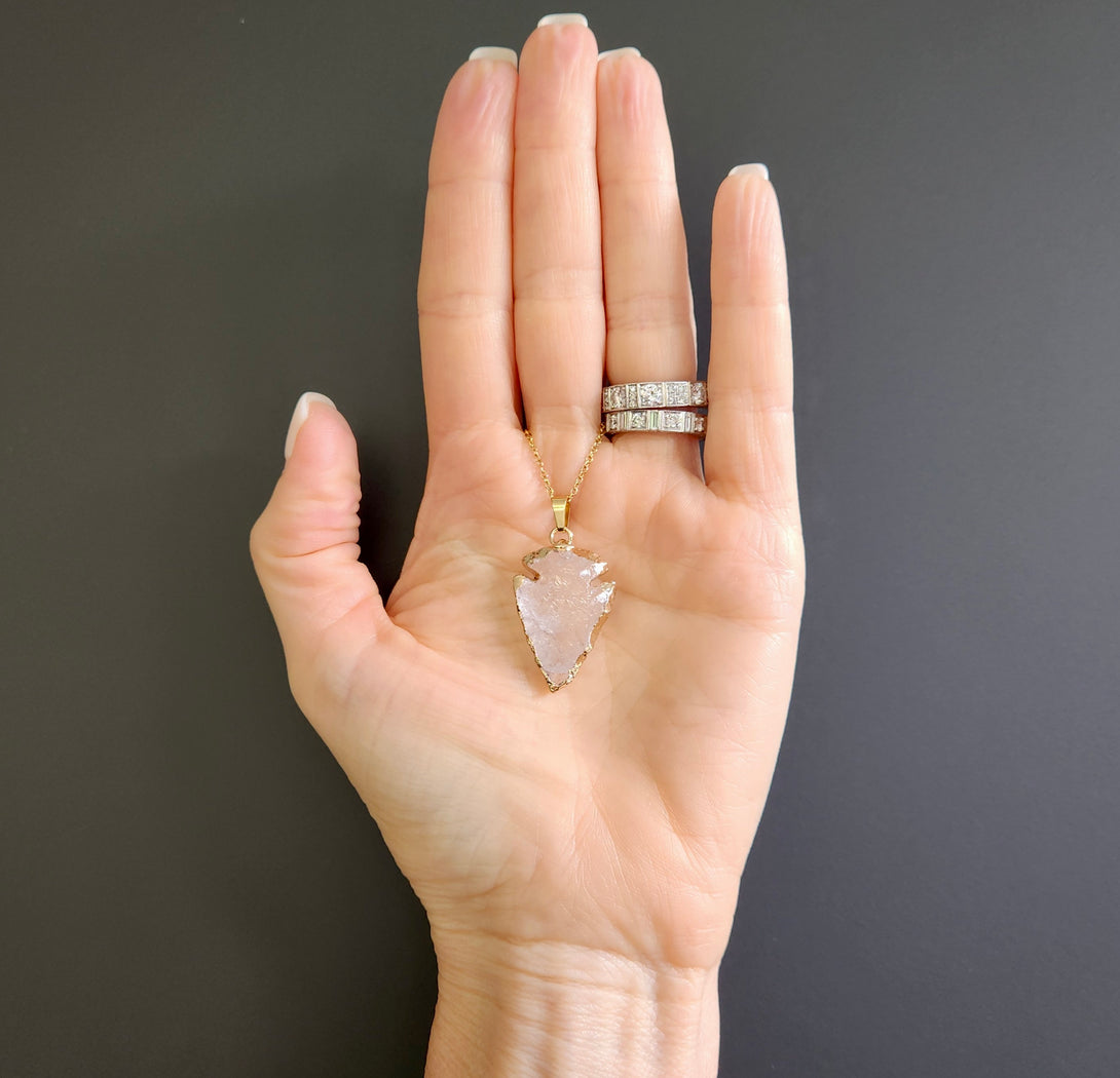 Raw Quartz Arrow Point Pendant Necklace - Handcrafted April Birthstone Jewellery