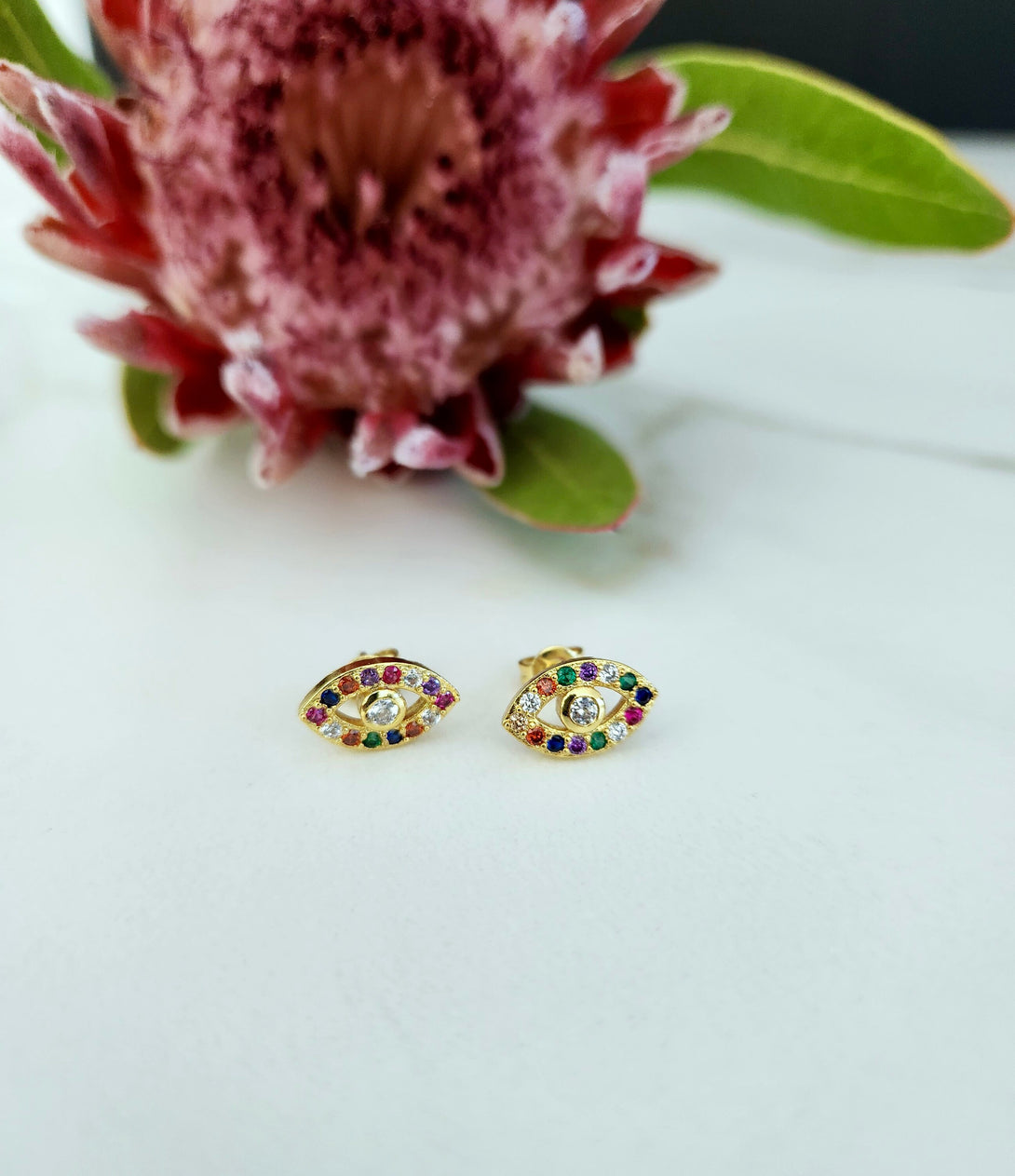 Rainbow Evil Eye Stud Earrings, Pride Jewellery