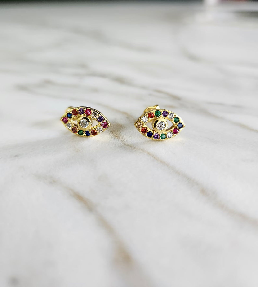 Rainbow Evil Eye Stud Earrings, Pride Jewellery