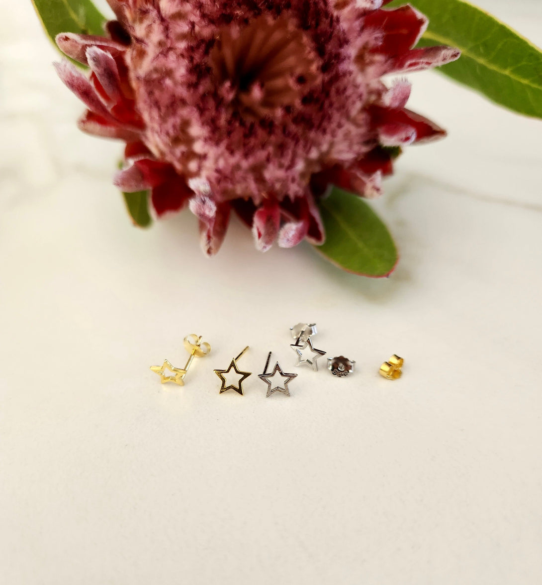 Cute Little Open Star Earrings In Sterling Silver Or Gold, Multi Piercing Cartilage Layer Studs