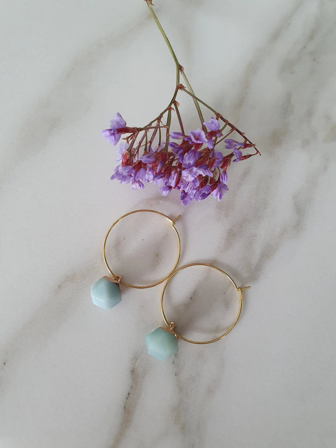 Raw Aquamarine Hoop Earrings, March Birthstone