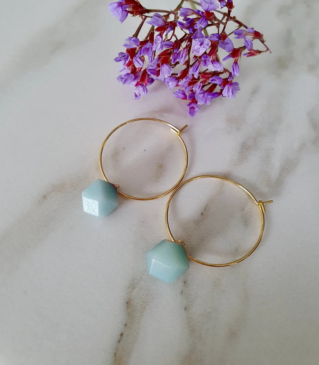 Raw Aquamarine Hoop Earrings, March Birthstone