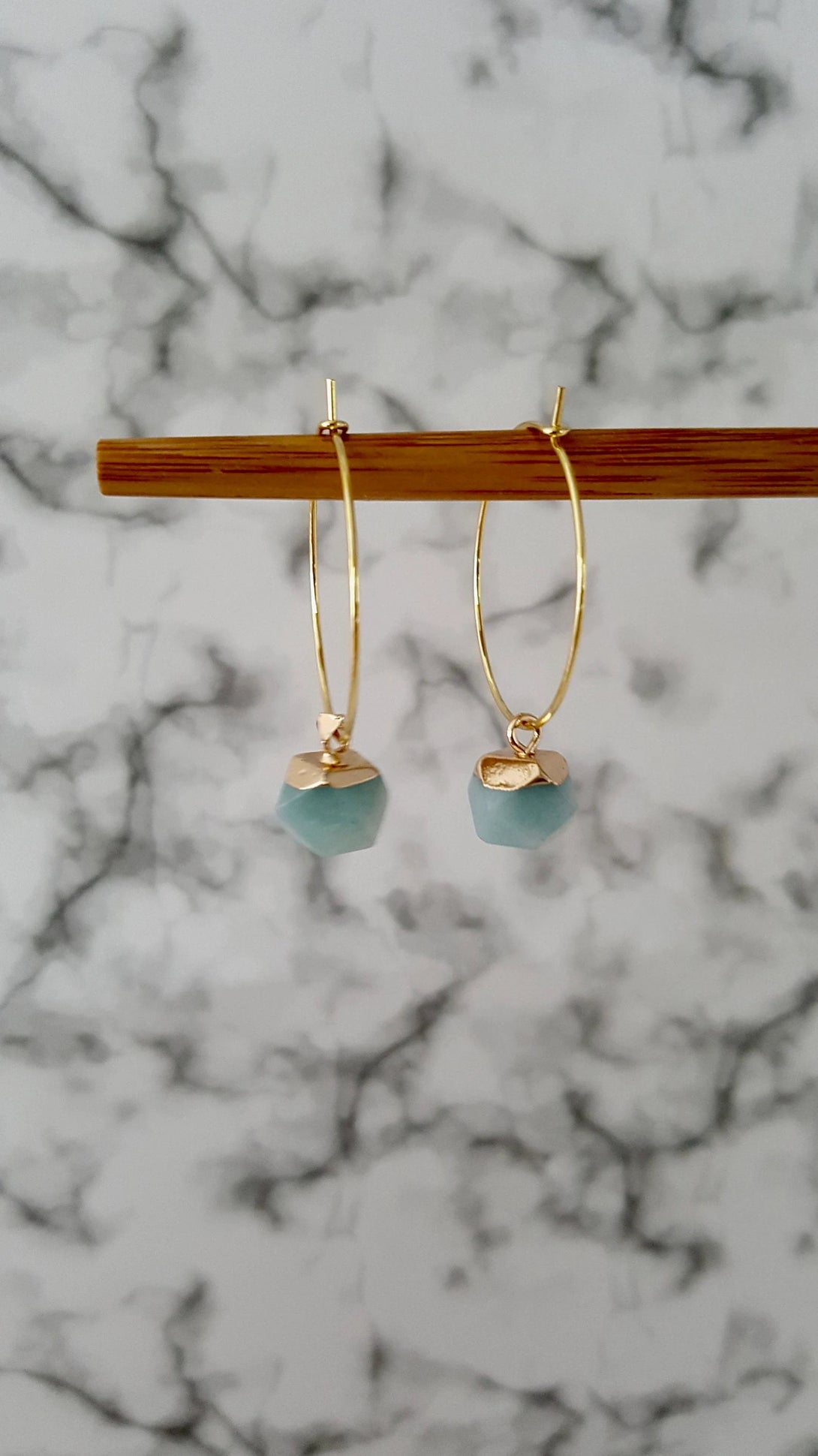 Raw Aquamarine Hoop Earrings, March Birthstone