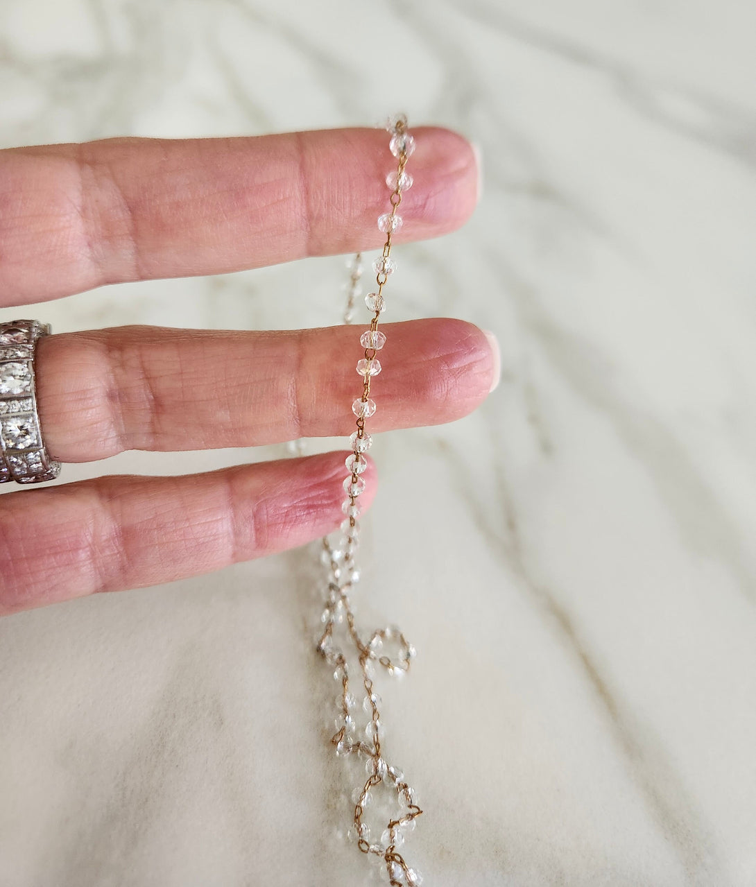 Clear Quartz Bead Necklace, April Birthstone Jewellery, Delicate Chain