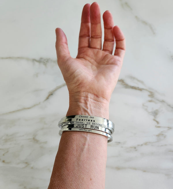 Stainless Steel Cuff Bangle, Inspirational Hand-Engraved Mental Health Quote, Unique Gift Idea