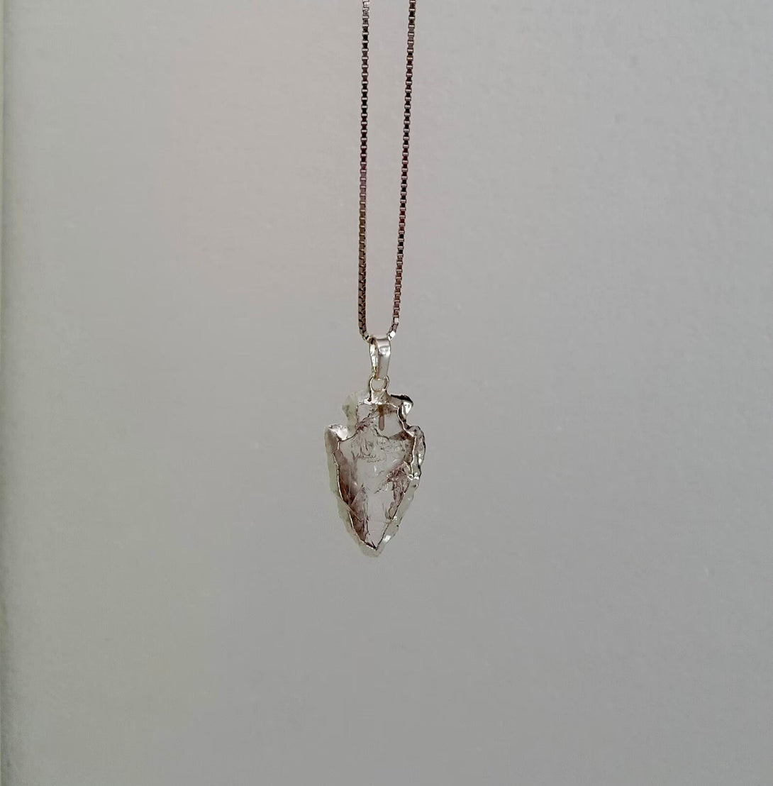 Raw Quartz Arrow Point Pendant Necklace - Handcrafted April Birthstone Jewellery