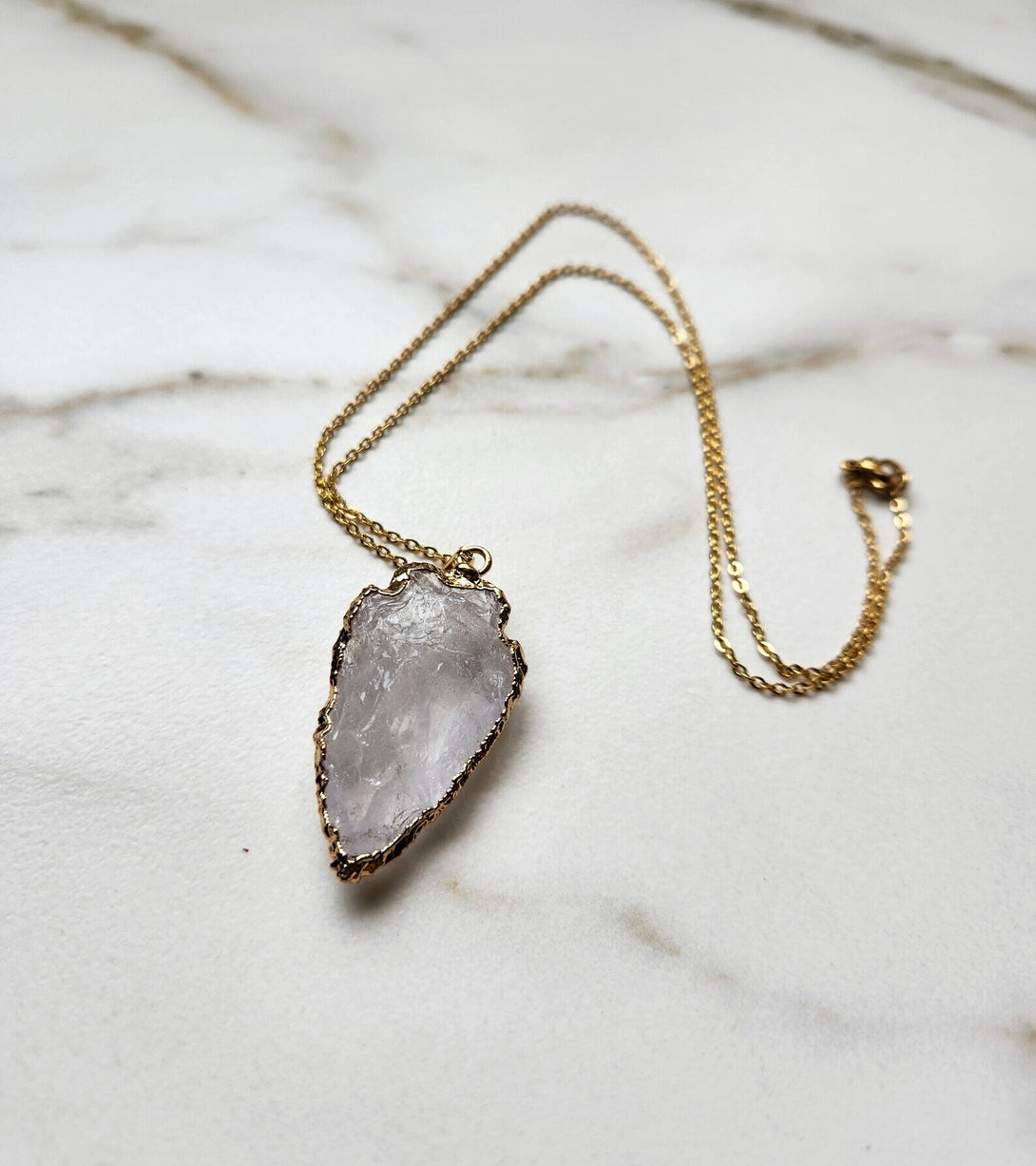 Raw Quartz Arrow Point Pendant Necklace - Handcrafted April Birthstone Jewellery