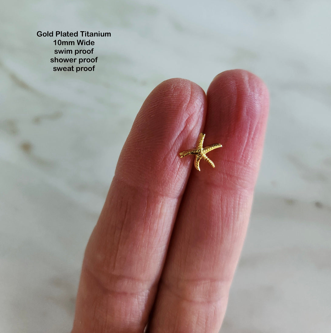 Gold Plated Titanium Starfish Stud Earrings, Symbolic & Meaningful Gifts