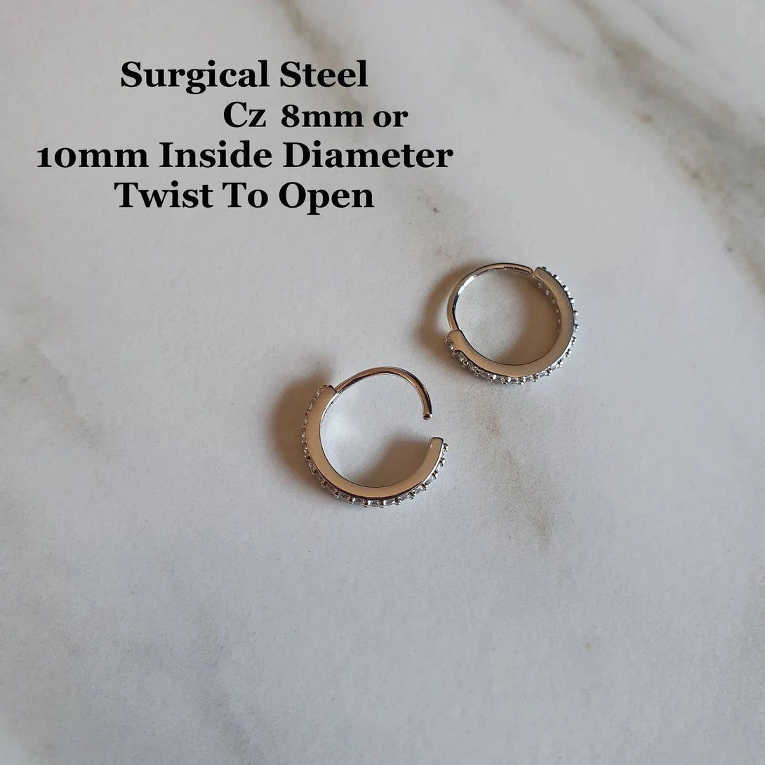 Single CZ Surgical Steel Endless Cartilage, Helix, Nose, Earring Hoop, 16 Gauge (1.2mm)