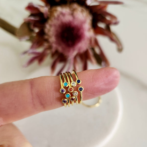 Gold Birthstone Ring | Adjustable Sterling Silver Jewellery | Personalized Gift for Her