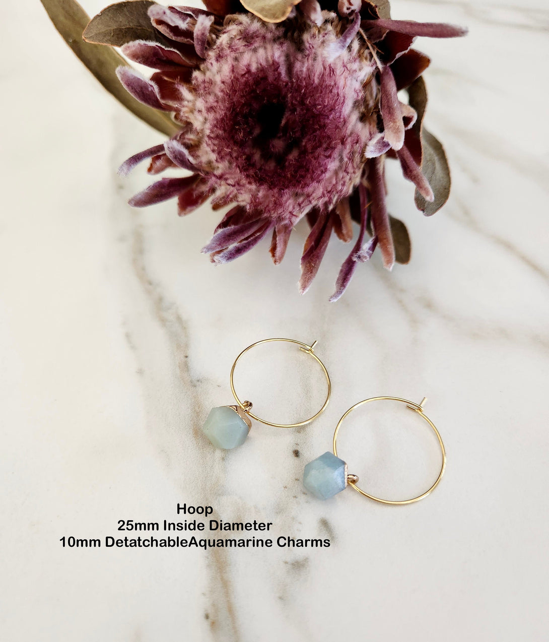 Raw Aquamarine Hoop Earrings, March Birthstone