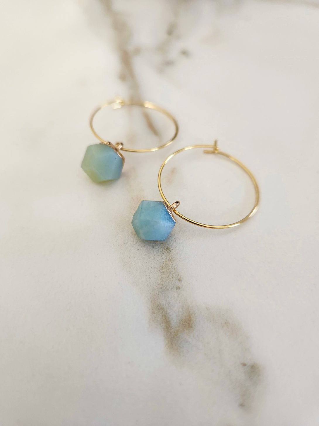 Raw Aquamarine Hoop Earrings, March Birthstone