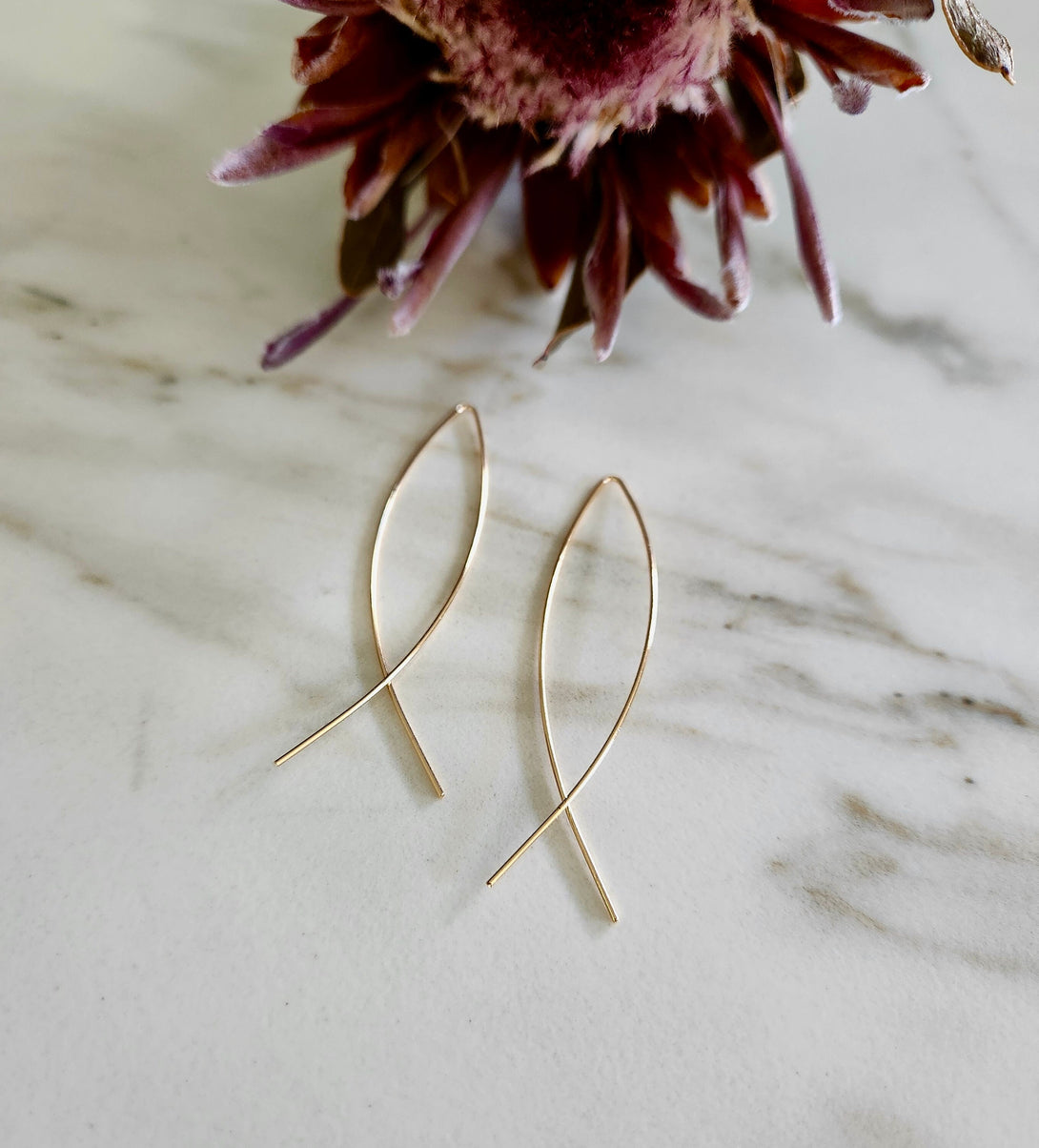 Minimalist Threader Wishbone Fish Earrings